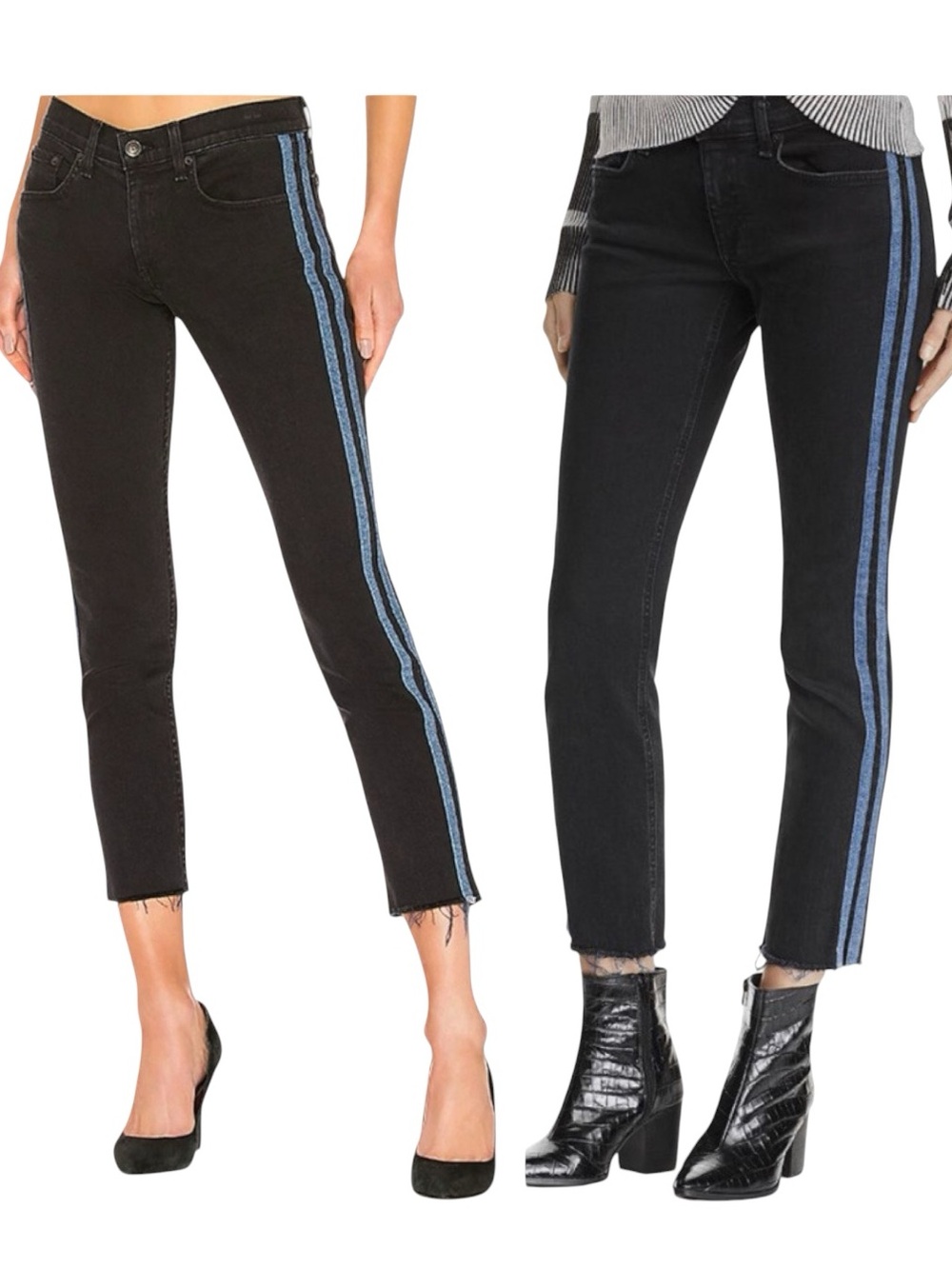 Rag & Bone Dre Track Blue Denim Stripe Ankle Slim Boyfriend Jean Stone Black 24
